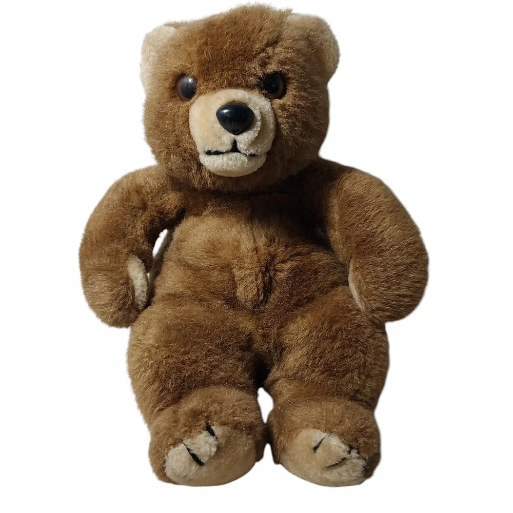 Antics Brown Bear Plush Cream Ears Nose Stuffed Sitting‎ Vintage 1982 Korea SEE